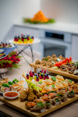 A vibrant assortment of bite-sized appetizers welcomes guests to a lively celebration