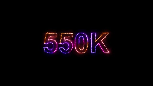 Glowing neon light 550K text animation. Social media milestone motion and subscribers celebration .550K followers or subscribers animation.