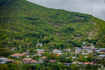 Hillside village view in Kish, Shaki, Azerbaijan