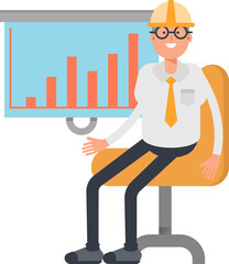 Architect Character Presenting Bar Chart
