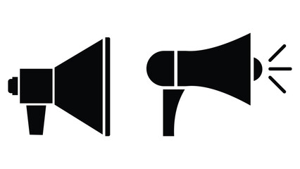Black Megaphone Icon Vector Set – Minimal Silhouette Loudspeaker with Sound Waves for Announcement, Promotion, and Communication Design