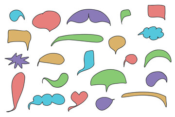 Line frame text speech bubble set.Сolorful hand-drawn speech bubbles Line balloon frame design talk speech bubble frame. Vector illustration 