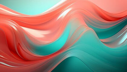 Abstract background with dynamic wave of coral and turquoise color, smooth gradient, modern design, art wallpaper