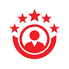 Red star rating icon with person vector On Transparent Background