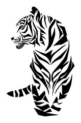 Stylized Tiger Silhouette with Tribal Stripes – bold wildlife symbol vector illustration