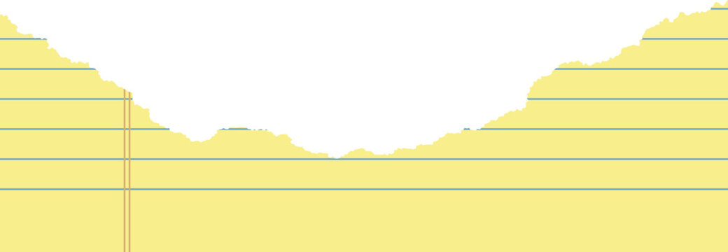 Legal memo pad ripped paper with torn texture. Piece of notebook yellow pages. Striped torn shape for vintage banners