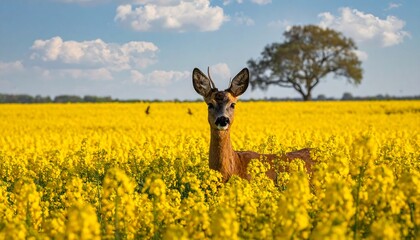 Deer in a Yellow Field.