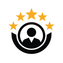 Black and yellow star rating icon with person silhouette On Transparent Background