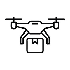 Outline drone delivering a package icon On Transparent Background