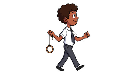 Young boy in formal attire walking with a yo yo toy