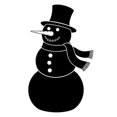 Black silhouette of a snowman wearing a top hat and scarf