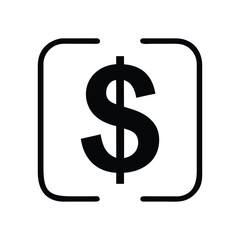 Solid black dollar sign inside a rounded square frame On Transparent Background