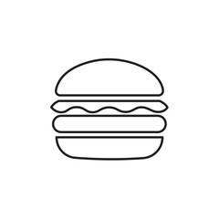Simple Outline Hamburger Icon with Patty, Bun, and Sauce: Vector Line Art Symbol for Fast Food, Restaurant Menus, Takeout, and Snack Concepts.