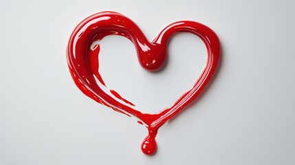 Creative minimalist composition with red liquid drop forming heart shape on white background, donation and saving lives concept