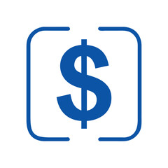 Solid blue dollar sign inside a rounded square frame On Transparent Background