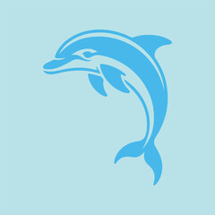 Blue Dolphin Leaping Silhouette: Aquatic Mammal Icon Graphic Illustration