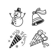 Festive winter holiday icons set snowman hat scarf gifts christmas celebration isolated on transparent background