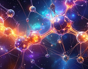 Abstract molecules connected with glowing strands