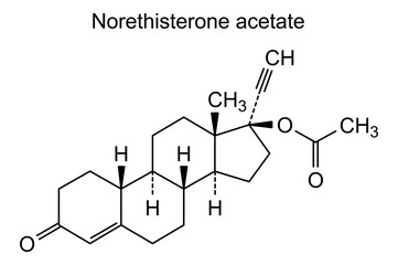 Obraz premium Norethisterone acetate, chemical structure of norethisterone acetate, drug substance