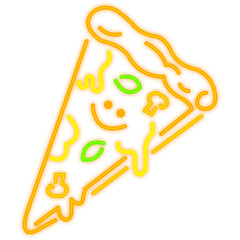 Neon Pizza Slice Illustration — Glowing Fast Food Sign on Black Background
