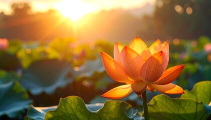 Sunrise Lotus Flower in Pond.