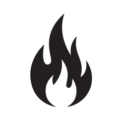 Simple black silhouette of a flame or fire icon on a white background