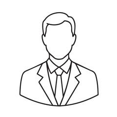 Simple line drawing icon of a businessman in a suit and tie representing a profile or avatar