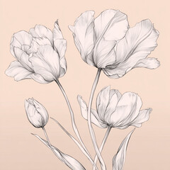 Elegant pencil sketch illustration of beautiful tulip flowers.