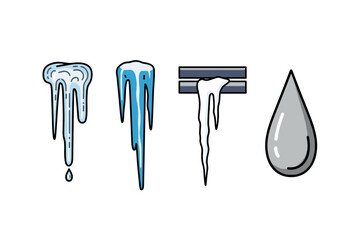 Evolution of icicle to water droplet in four stages. Colorful icons set illustrated