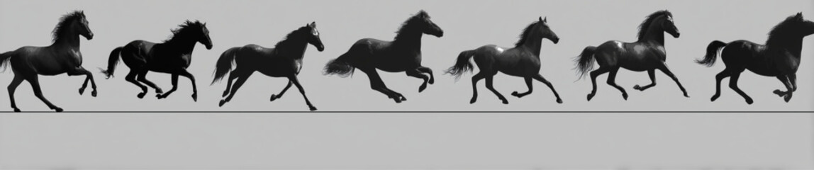 Black horse silhouette showing the animation sequence of a gallop.