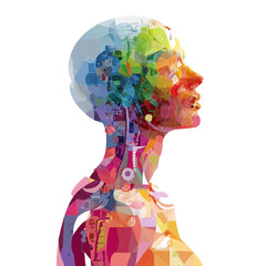 Colorful abstract profile of a futuristic human cyborg.
