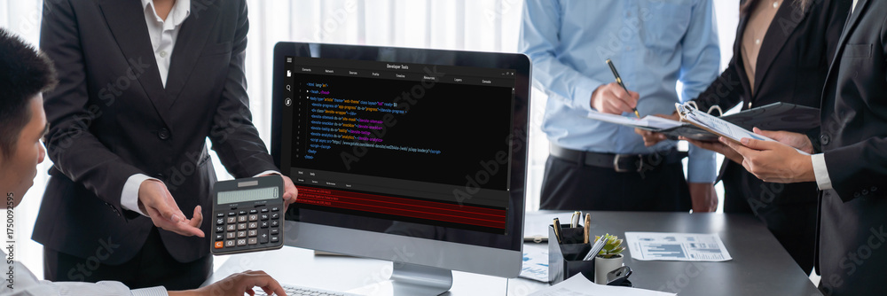 Wall mural software development programming on computer screen for brisk application and program coding