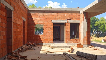 Under Construction Brick House Exterior.