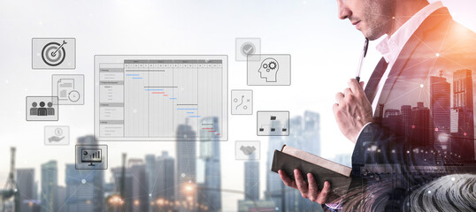 Project management dashboard showing timeline, tasks, milestones, and workflows for planning,...