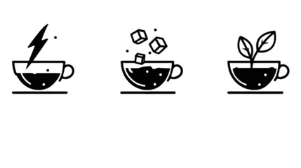 Set of three minimalist coffee and tea cup icons.
