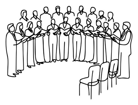 Chorus Group Singing in Continuous Line Style – minimalist choir music performance vector illustration