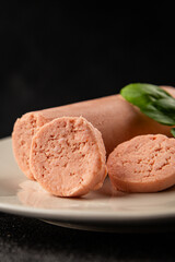 Sausage spread sandwich pork spread natural product tasty snack fresh delicious gourmet food background on the table rustic top view copy space