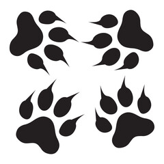 Black Animal Paw Print Silhouettes – Dog and Cat Footprint Icons for Pet and Wildlife Design