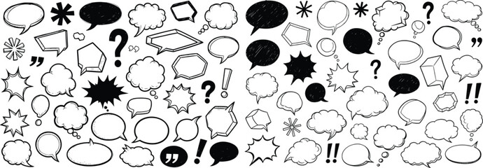 Fototapeta premium Variety of Doodle Speech Bubbles and Elements on Transparent Backdrop for Diverse Communication Concepts