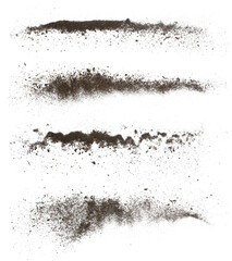 Set dirt line flying, soil scattered isolated on white background, clipping path	