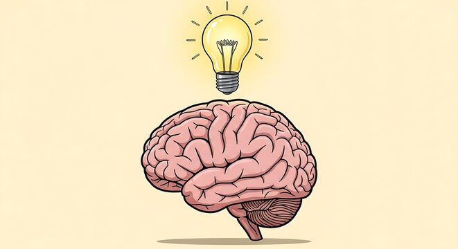 Brain With Light Bulb Idea Symbol. - Powered by Adobe