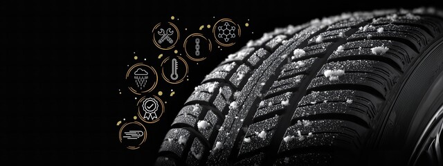 A tire is on a snowy road .