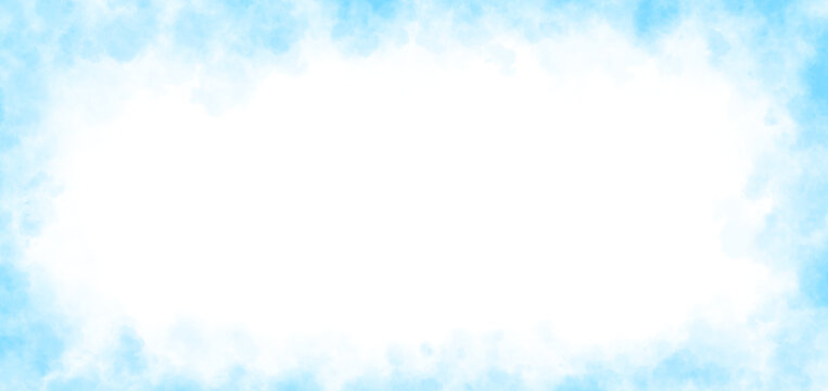 Wide light blue smoky frame with transparent background and soft fog edges for modern digital overlay projects
