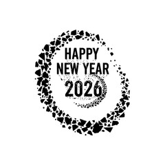 Happy new year 2026 text with abstract shattered circle design