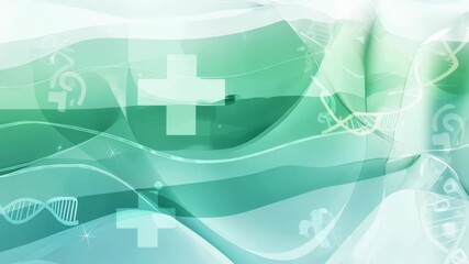Blue flow background with dna strand and medical cross symbols, health care technology concept transition animation - Powered by Adobe