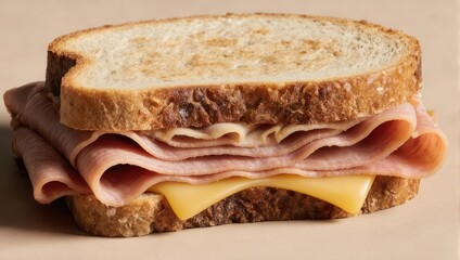 A simple, appetizing ham and cheese sandwich on toasted bread, ready to eat