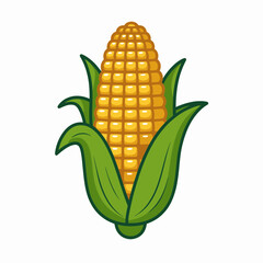 Obraz premium Fresh Corn on the Cob with Green Husks Isolated on White Background Healthy Vegetarian Food Concept Illustration