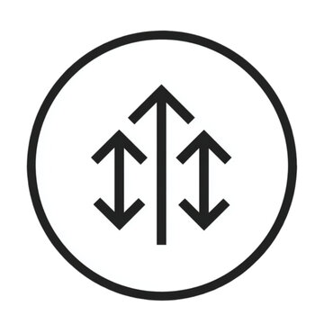 Simple black and white icon with three vertical arrows.