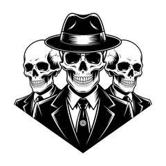 Mysterious Gang of Skeletons in Suits and Hats Vector Illustration for Dark Humor and Spooky Themes Depicting Power and Intrigue