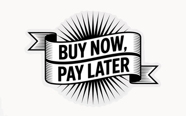 Buy Now Pay Later Concept with Decorative Ribbon and Burst Design for Marketing and Promotional Materials